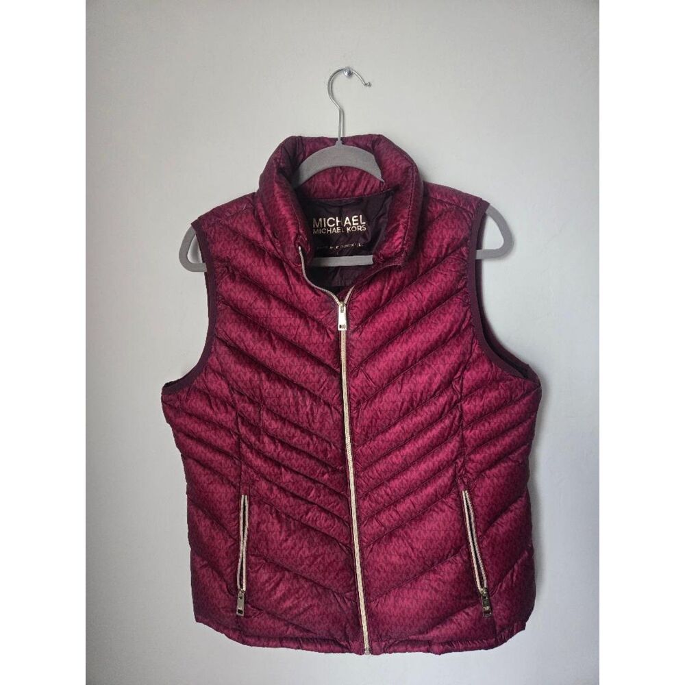 Michael Kors MK Logo Puffer Vest Jacket Dark Brandy Size L